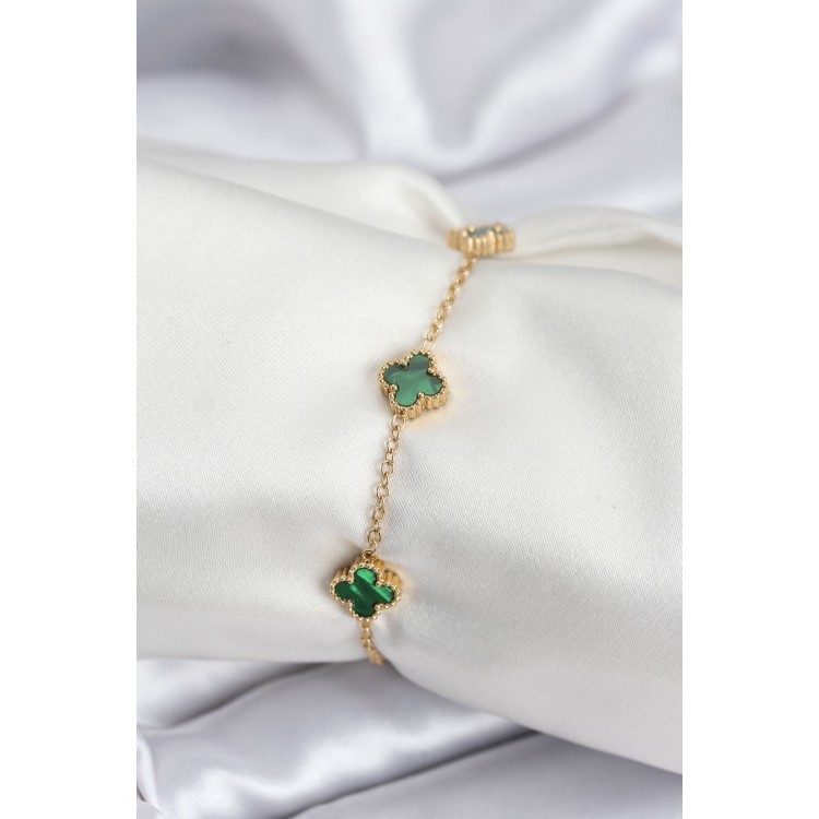 316L Çelik Gold Renk Yeşil Baby Boy Yonca Kadın Bileklik - TJ-BB7944