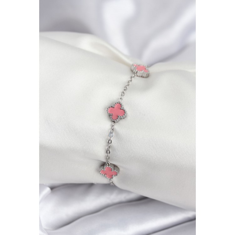 316L Çelik Gümüş Renk Pembe Baby Boy Yonca Kadın Bileklik - TJ-BB7947