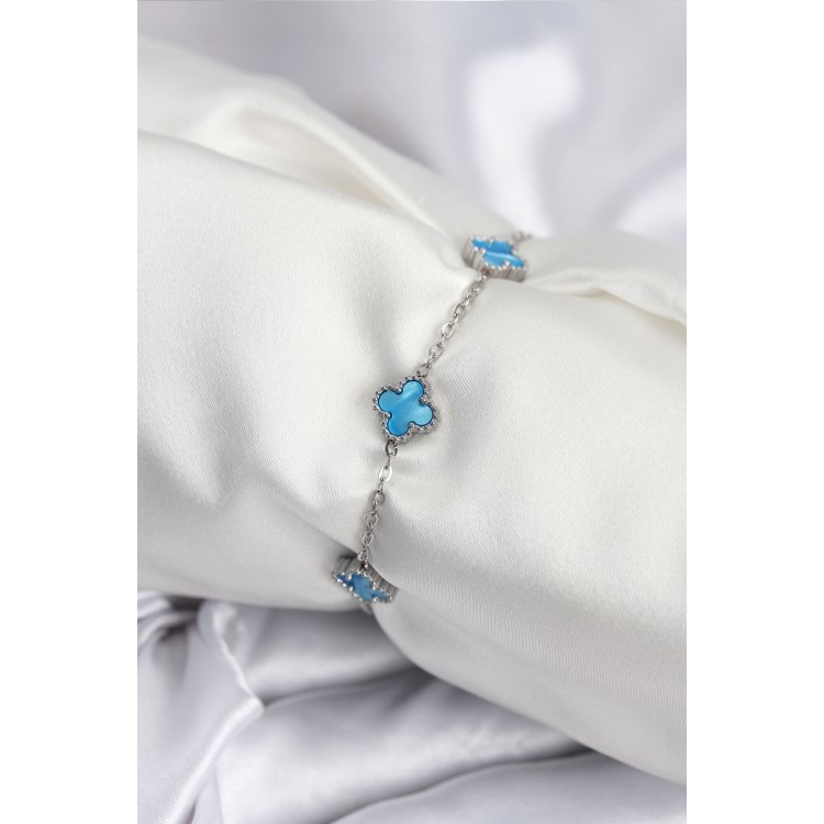 316L Çelik Gümüş Renk Buz Mavisi Baby Boy Yonca Kadın Bileklik - TJ-BB7949