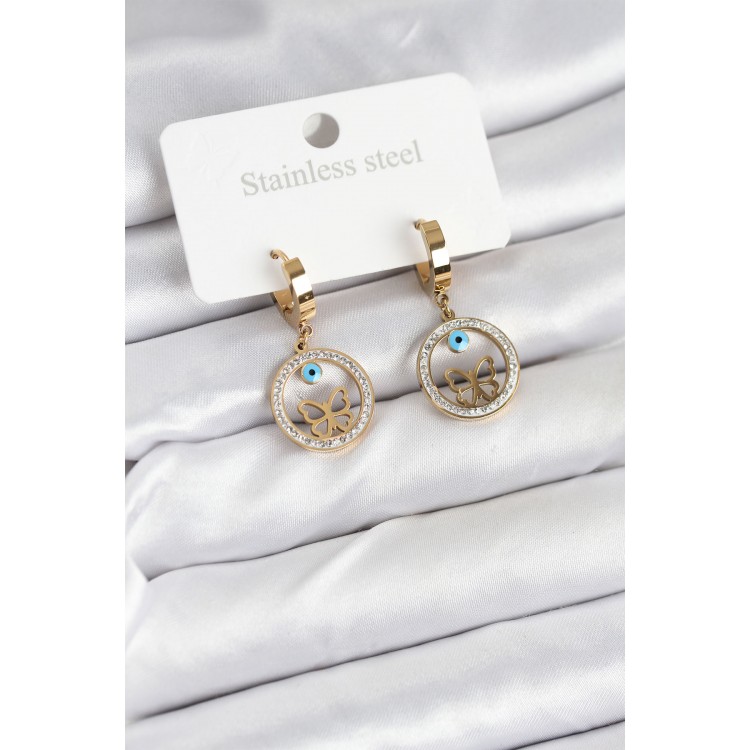 316L Çelik Halka Kelebek Kadın Küpe - TJ-BKP11228