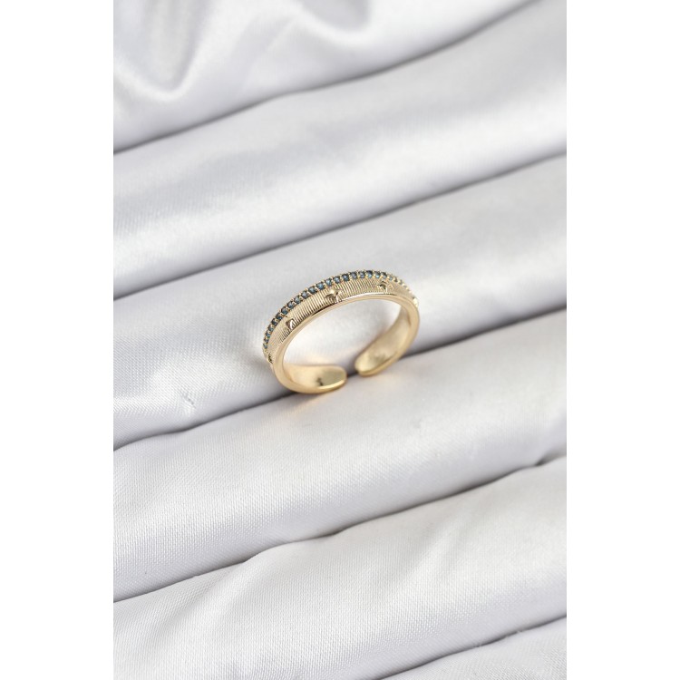 Brass Gold Color Row Zircon Stone Pole Star Model Women's Ring - TJ-BYK3836