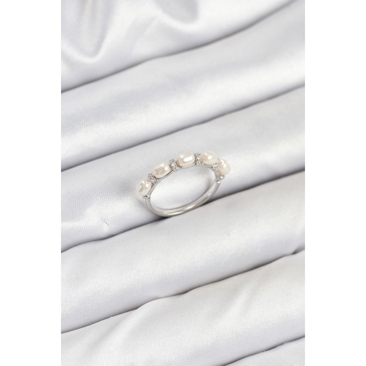 Brass Silver Color Sorted Pearl Women's Ring - TJ-BYK3845