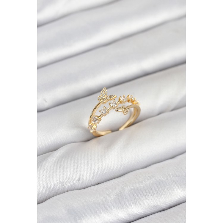 Brass Gold Zircon Stone Butterfly Model Women's Ring - TJ-BYK3850 Brass Gold Zircon Stone Butterfly Model Women's Ring - TJ-BYK3850