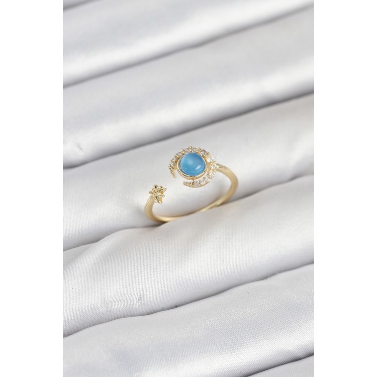 Brass Gold Zircon Stone Crescent Star Women's Ring - TJ-BYK3860 Brass Gold Zircon Stone Crescent Star Women's Ring - TJ-BYK3860