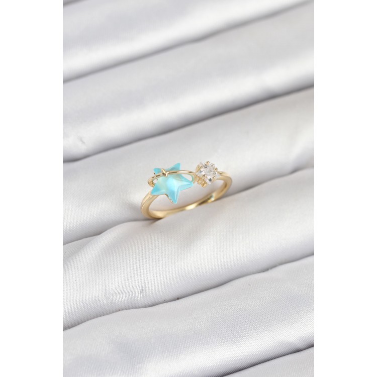 Brass Gold Color Blue Star Model Women's Ring - TJ-BYK3868