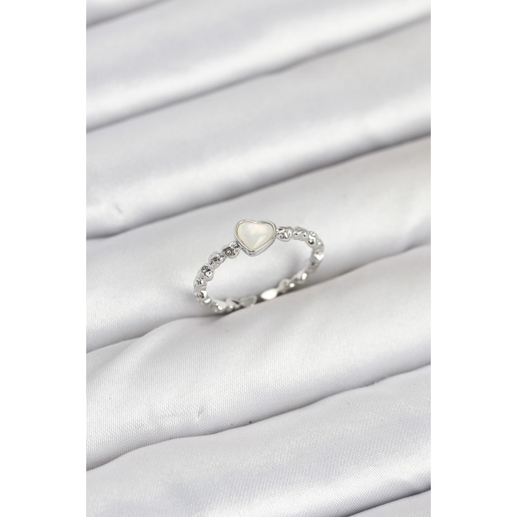 Pirinç Gümüş Renk Kalpli Model Kadın Yüzük - TJ-BYK3875 Pirinç Gümüş Renk Kalpli Model Kadın Yüzük - TJ-BYK3875