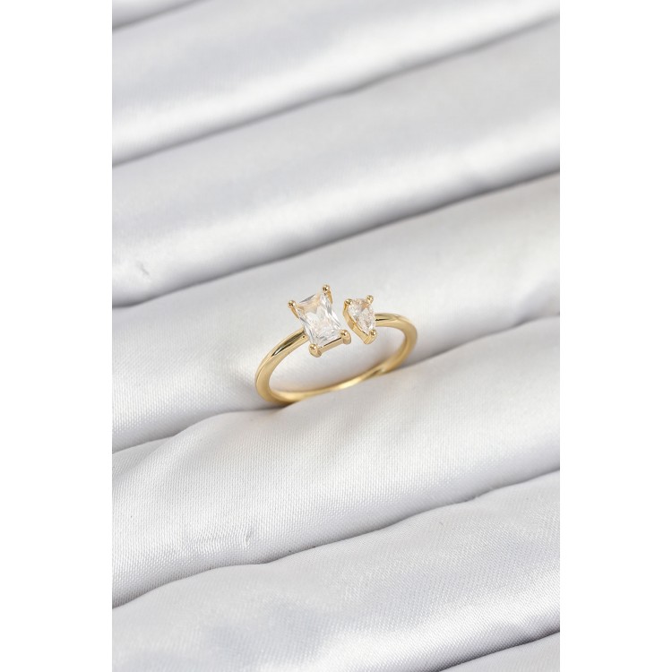 Pirinç Gold Renk Zirkon Taşlı Kadın Yüzük - TJ-BYK3882