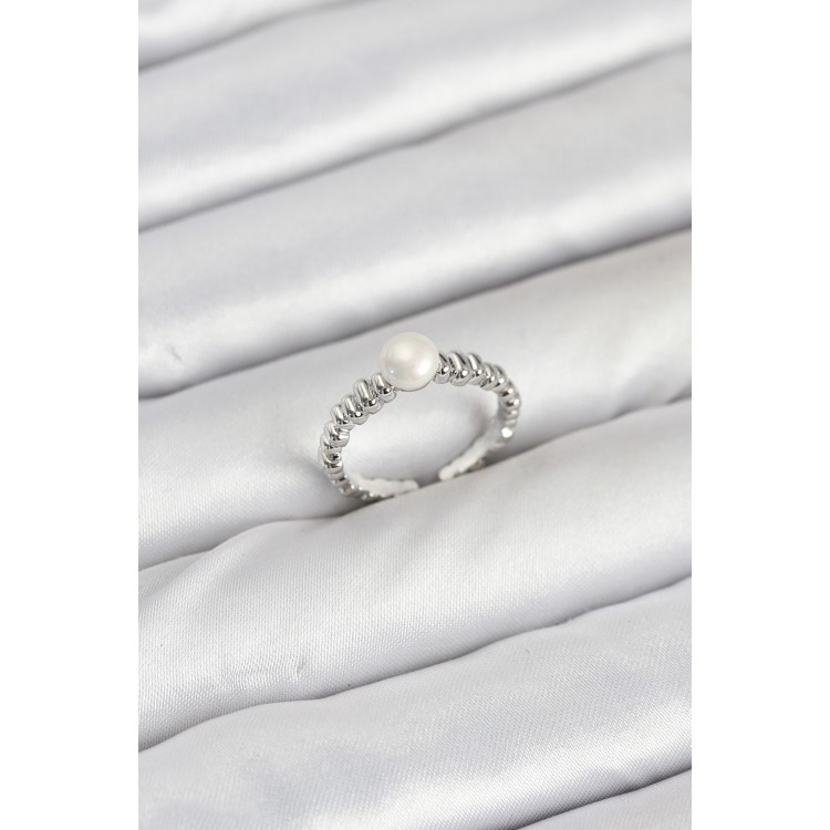 Pirinç Gümüş Renk Göbek İnci Model Kadın Yüzük - TJ-BYK3887 Pirinç Gümüş Renk Göbek İnci Model Kadın Yüzük - TJ-BYK3887