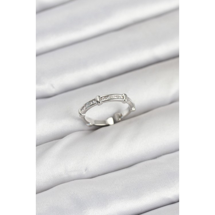 Pirinç Gümüş Renk Kemik Model Zirkon Taşlı Kadın Yüzük - TJ-BYK3889 Pirinç Gümüş Renk Kemik Model Zirkon Taşlı Kadın Yüzük - TJ-BYK3889