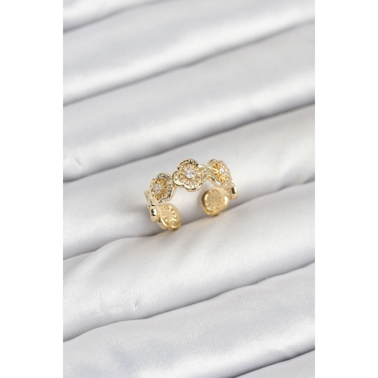 Pirinç Gold Renk Yonca Model Kadın Yüzük - TJ-BYK3894 Pirinç Gold Renk Yonca Model Kadın Yüzük - TJ-BYK3894