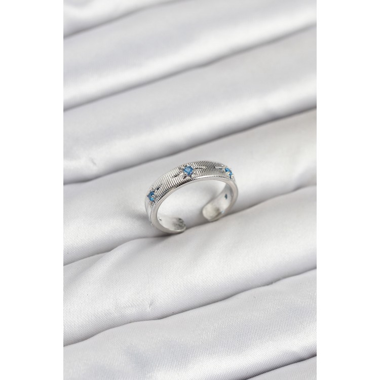 Pirinç Gümüş Renk Mavi Zirkon Taşlı Kutup Yıldızı Model Kadın Yüzük - TJ-BYK3897 Pirinç Gümüş Renk Mavi Zirkon Taşlı Kutup Yıldızı Model Kadın Yüzük - TJ-BYK3897