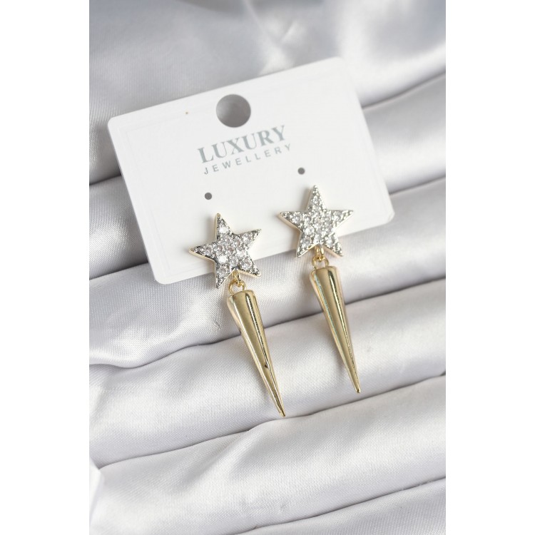 Pirinç Gold Renk Zirkon Taşlı Yıldız Model Çivi Kadın Küpe - TJ-BKP11240 Pirinç Gold Renk Zirkon Taşlı Yıldız Model Çivi Kadın Küpe - TJ-BKP11240