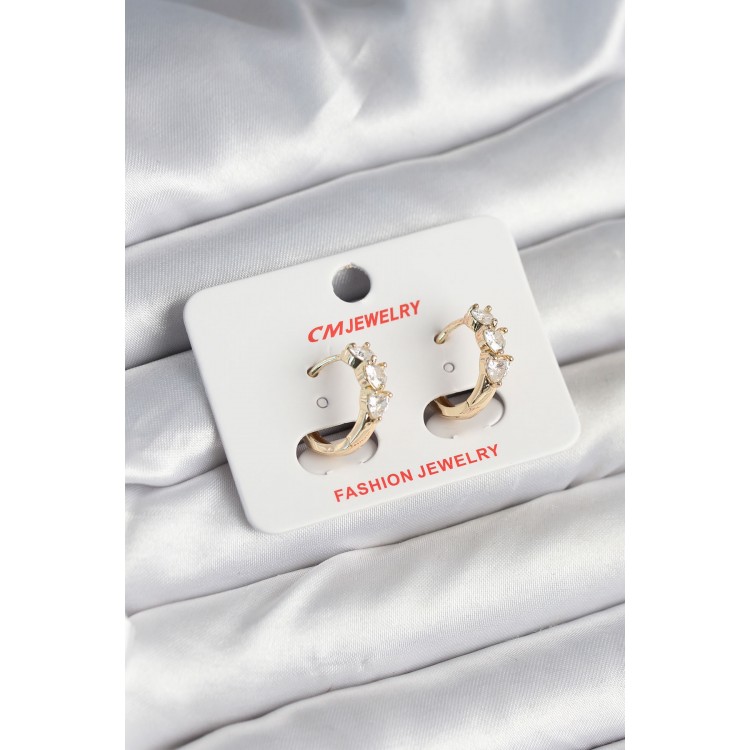 Pirinç Gold Renk Kalpli Zirkon Taşlı Kadın Küpe - TJ-BKP11246