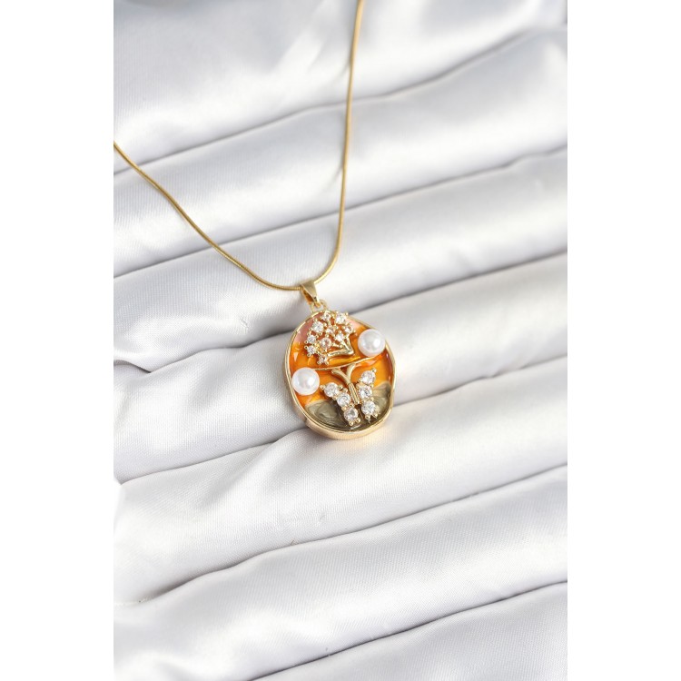 316L Çelik Zincir Kelebek Model Sanatsal Portre Kadın Kolye - TJ-BKO10594