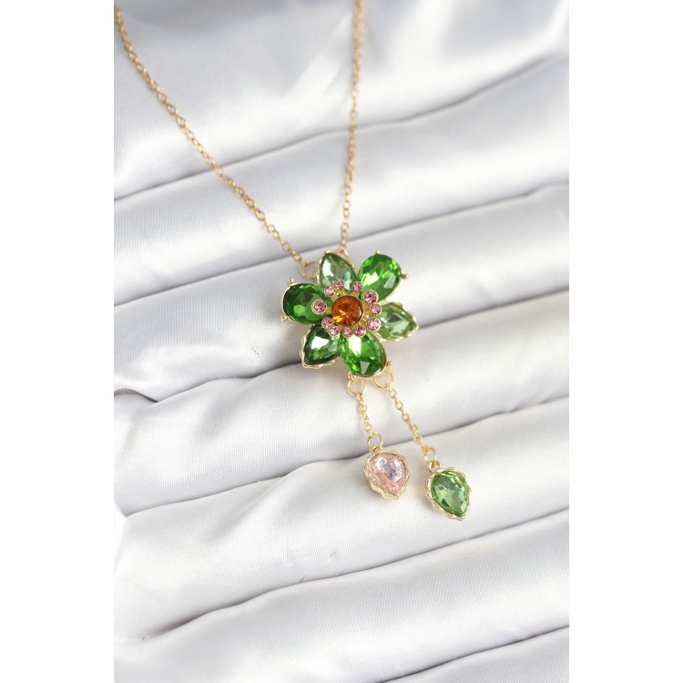 316L Çelik Zincir Gold Renk Çiçek Model Sallantılı Kadın Kolye - TJ-BKO10595