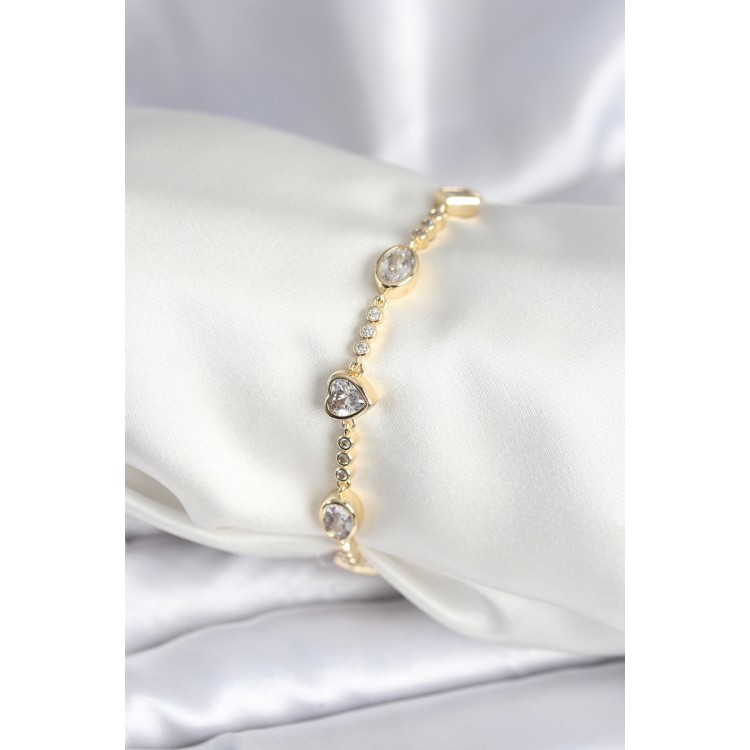 Brass Gold Zircon Stone Heart Model Women's Bracelet - TJ-BB7967 Brass Gold Zircon Stone Heart Model Women's Bracelet - TJ-BB7967