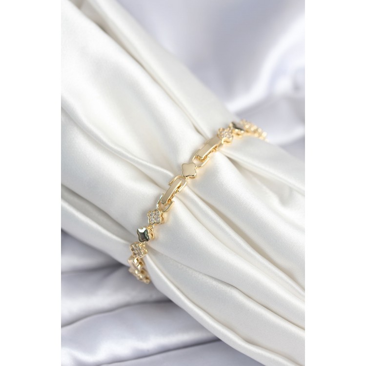 Brass Gold Zircon Clover Model Women's Bracelet - TJ-BB7969