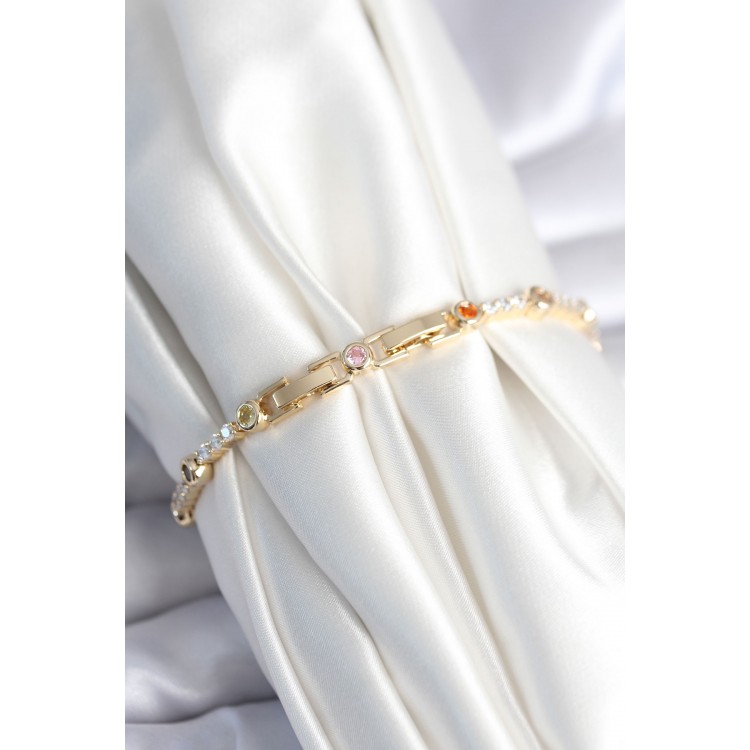 Brass Gold Zircon Stone Women's Bracelet - TJ-BB7971