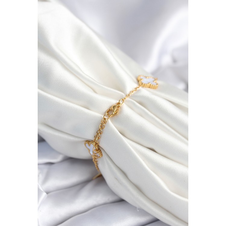 316L Steel Chain Zircon Stone Clover White Women's Bracelet - TJ-BB7977