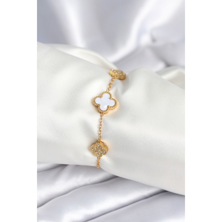 316L Steel Chain Zircon Stone Clover White Women's Bracelet - TJ-BB7977