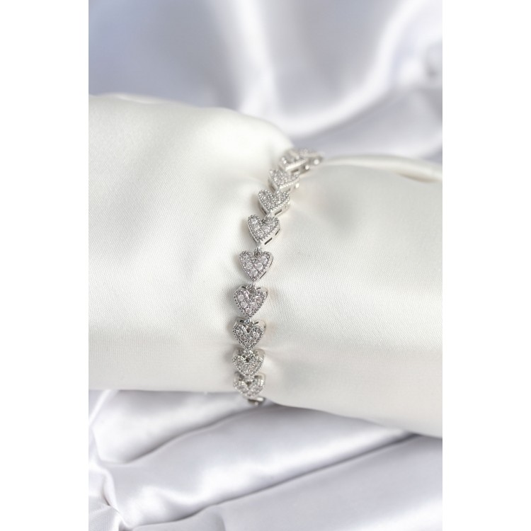 Brass Silver Heart Model Women's Bracelet - TJ-BB7981