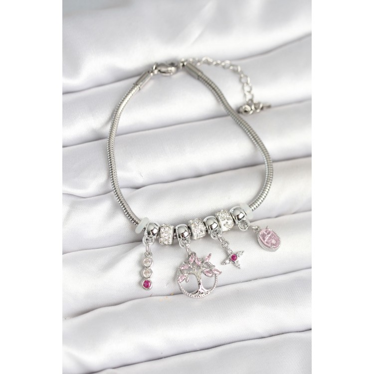 Brass Silver Tree of Life Charm Women's Bracelet - TJ-BB7990