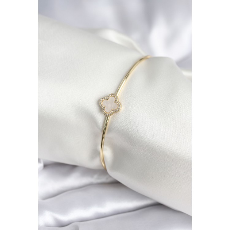 White Pearlescent Clover Gold Women's Bracelet - TJ-BB8005 White Pearlescent Clover Gold Women's Bracelet - TJ-BB8005
