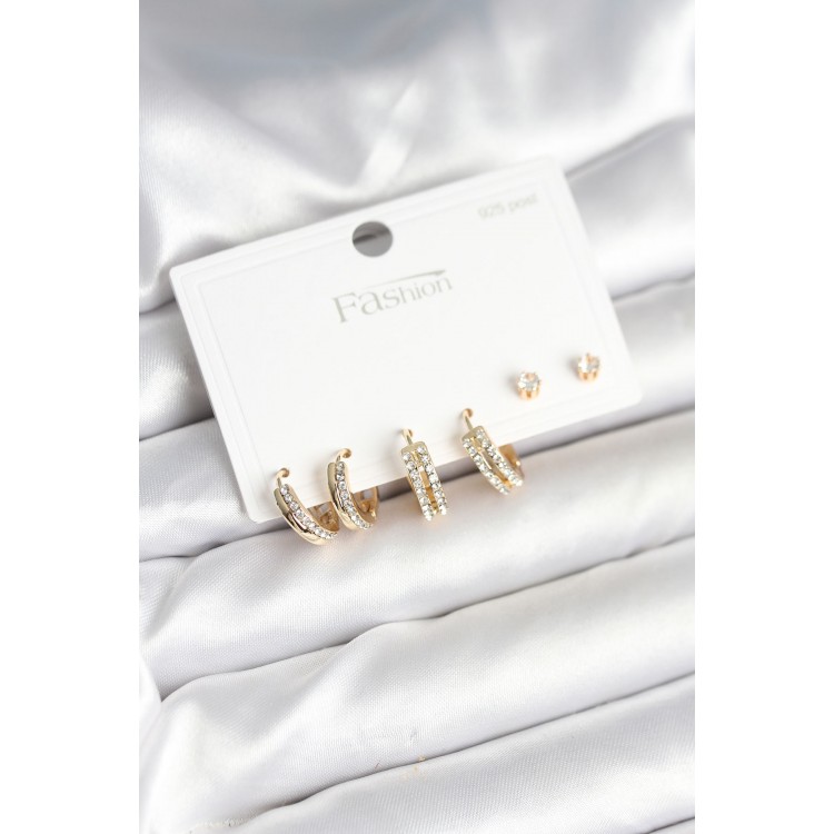 Pirinç Gold Renk Zirkon Taşlı 925 Gümüş Çivili Kadın Küpe Seti - TJ-BKP11257 Pirinç Gold Renk Zirkon Taşlı 925 Gümüş Çivili Kadın Küpe Seti - TJ-BKP11257