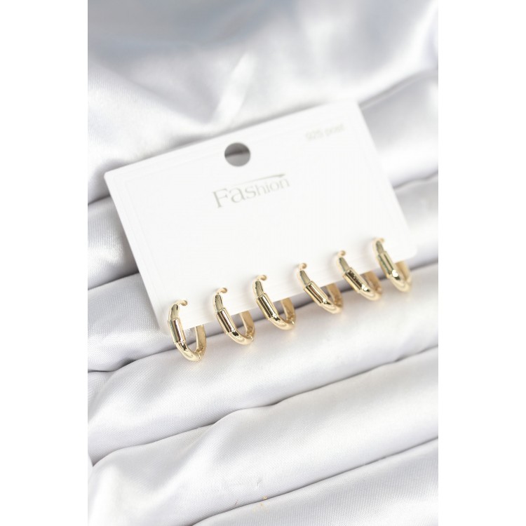 Gold Renk Pirinç Halka Model 925 Ayar Gümüş Çivili Kadın Küpe Seti - TJ-BKP11263