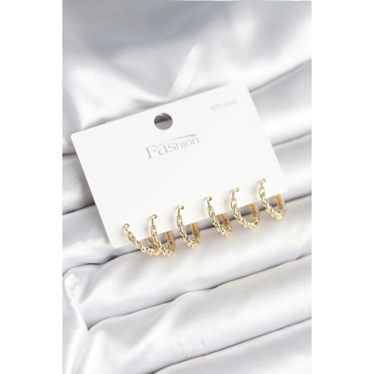 Gold Renk Burgu Halka Model 925 Ayar Gümüş Çivili Pirinç Küpe Seti - TJ-BKP11268 Gold Renk Burgu Halka Model 925 Ayar Gümüş Çivili Pirinç Küpe Seti - TJ-BKP11268