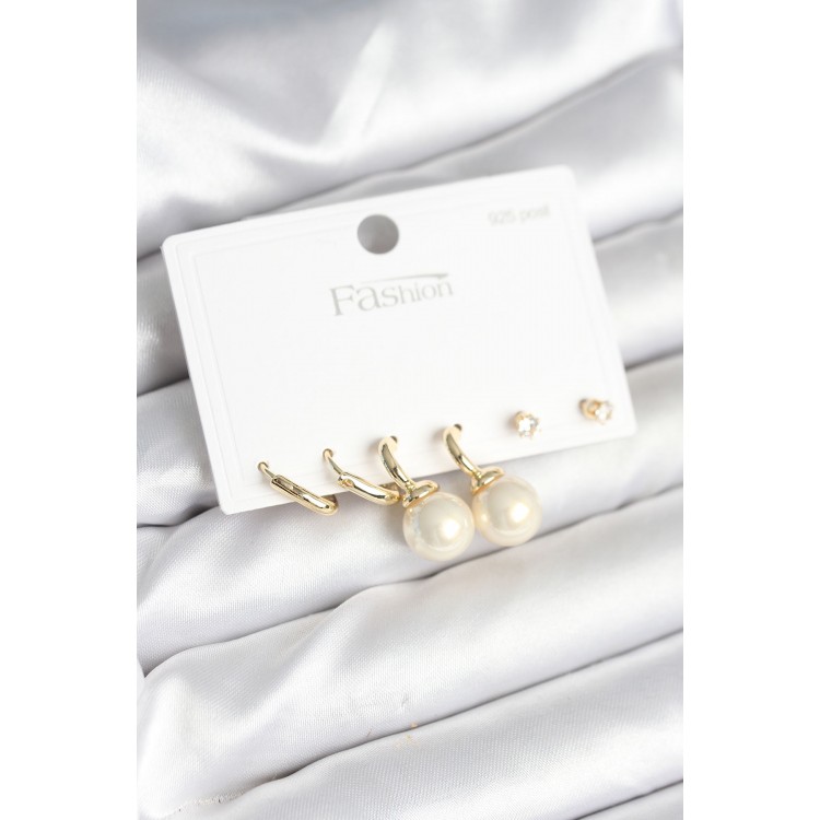 Gold Renk Pirinç 925 Ayar Gümüş Çivili Kadın Küpe Seti - TJ-BKP11269