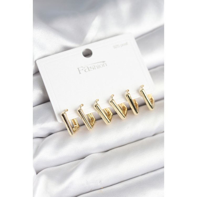 Gold Renk Kare Model Pirinç 925 Ayar Gümüş Çivili Kadın Küpe Seti - TJ-BKP11274 Gold Renk Kare Model Pirinç 925 Ayar Gümüş Çivili Kadın Küpe Seti - TJ-BKP11274