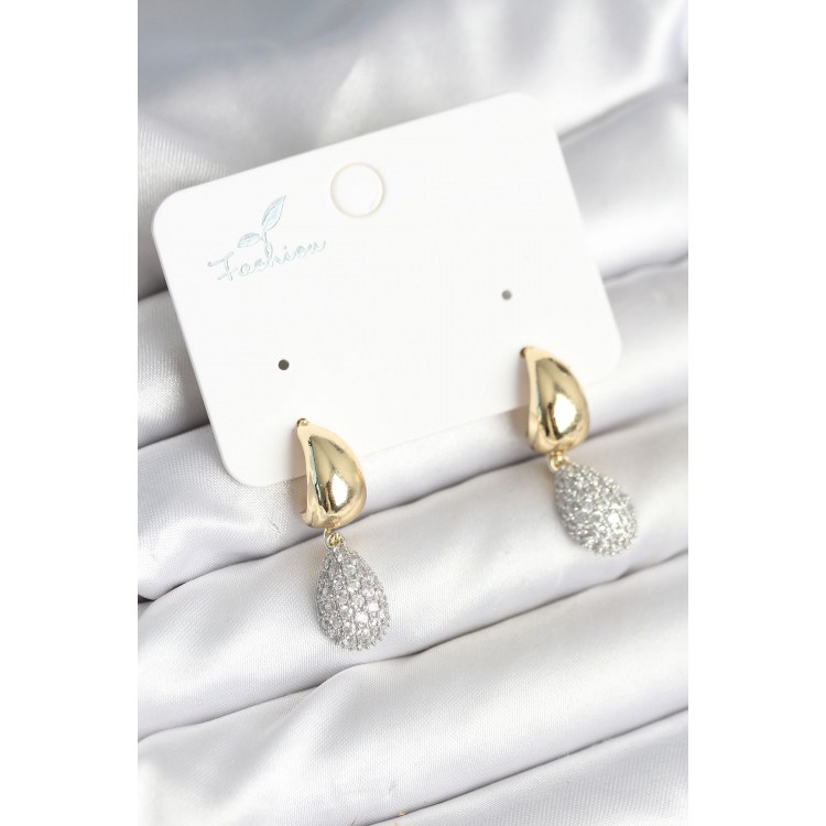 Gold Renk Zirkon Taşlı Damla Pirinç Kadın Küpe - TJ-BKP11288 Gold Renk Zirkon Taşlı Damla Pirinç Kadın Küpe - TJ-BKP11288