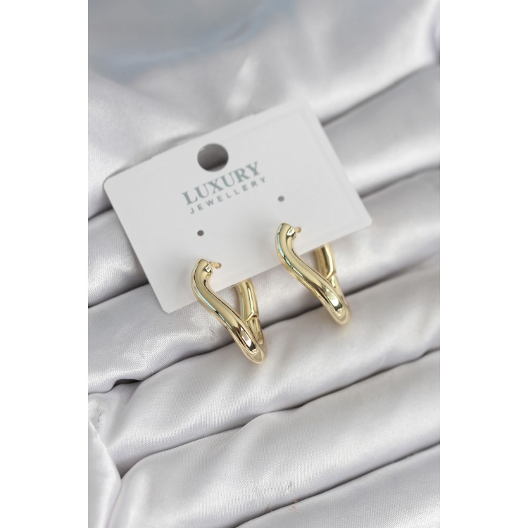 Gold Color Oblique Hoop Model Brass Women's Earrings - TJ-BKP11312 Gold Color Oblique Hoop Model Brass Women's Earrings - TJ-BKP11312
