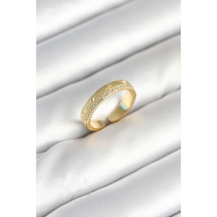 Gold Stripe Zircon Stone Women's Ring - TJ-BYK3905 Gold Stripe Zircon Stone Women's Ring - TJ-BYK3905