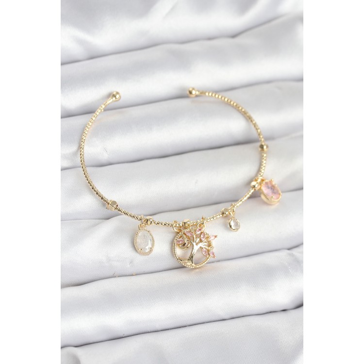Tree of Life Charm Gold Brass Women's Bracelet - TJ-BB8037