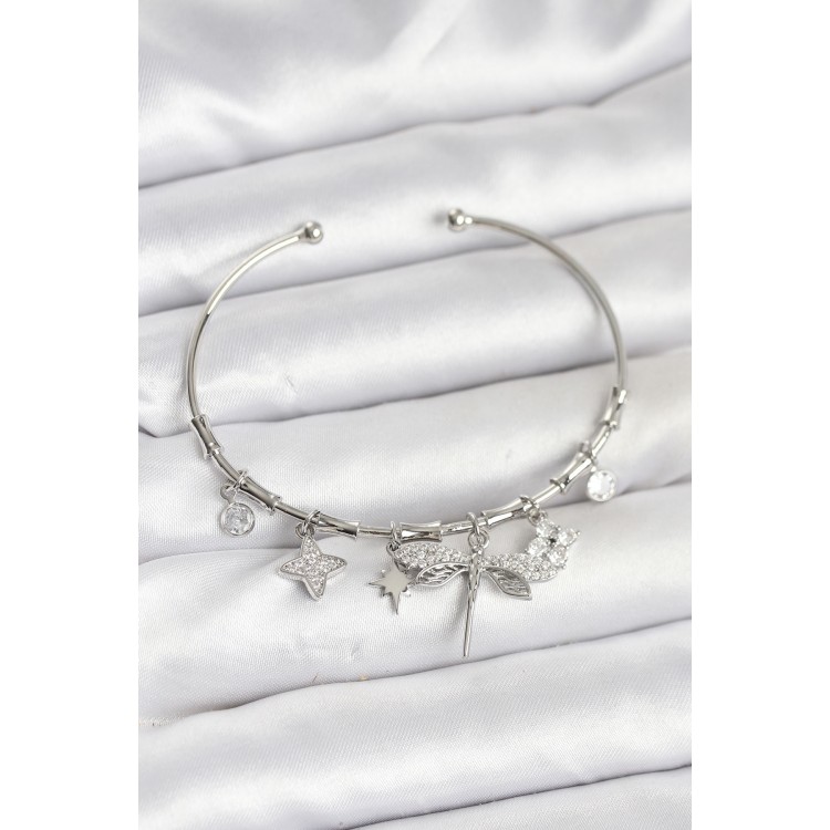 Yusufçuk Charmlı Gümüş Renk Pirinç Kadın Bileklik - TJ-BB8046 Yusufçuk Charmlı Gümüş Renk Pirinç Kadın Bileklik - TJ-BB8046