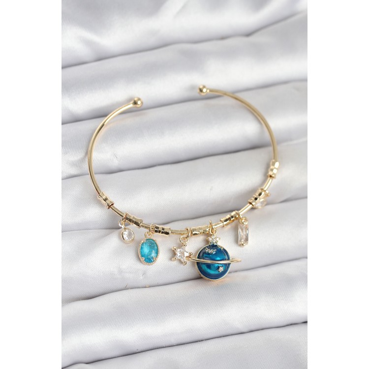 Gezegen Charmlı Gold Renk Pirinç Kadın Bileklik - TJ-BB8047 Gezegen Charmlı Gold Renk Pirinç Kadın Bileklik - TJ-BB8047