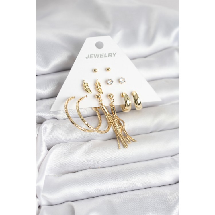 Gold-Colored Brass Women's 6-Pair Earring Set - TJ-BKP11317