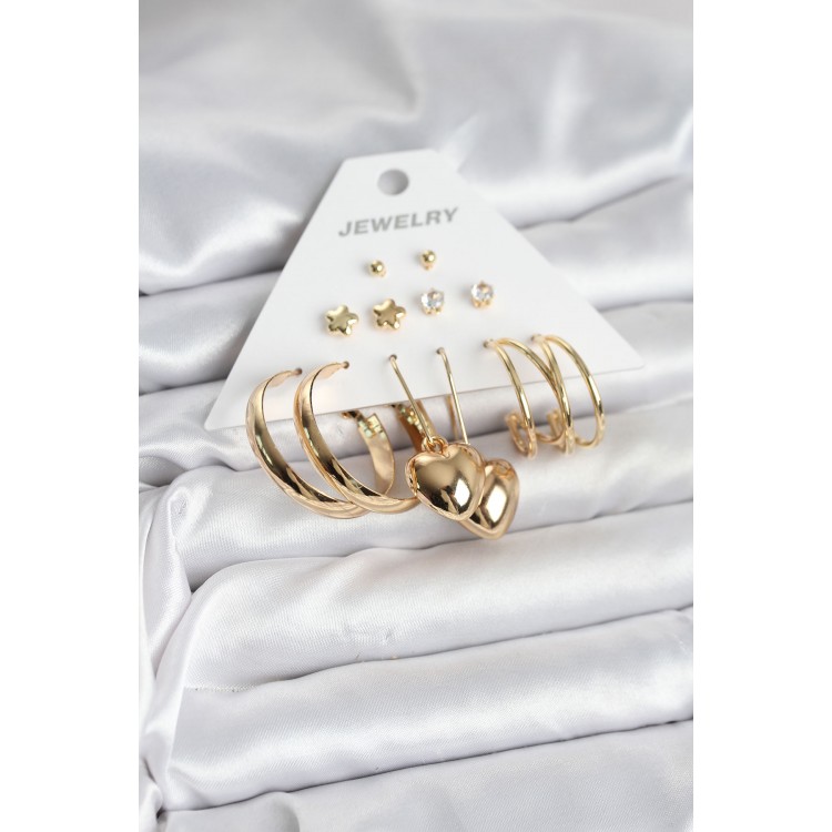6 Pairs of Women's Earrings Set Gold Color - TJ-BKP11319 6 Pairs of Women's Earrings Set Gold Color - TJ-BKP11319