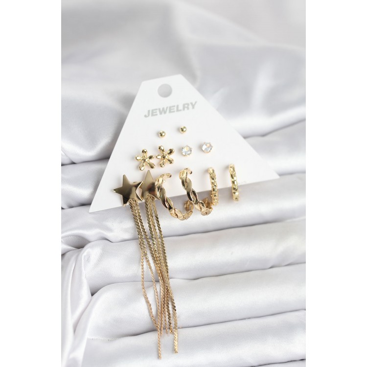 Gold Color 6-Pair Women's Earring Set - TJ-BKP11321 Gold Color 6-Pair Women's Earring Set - TJ-BKP11321