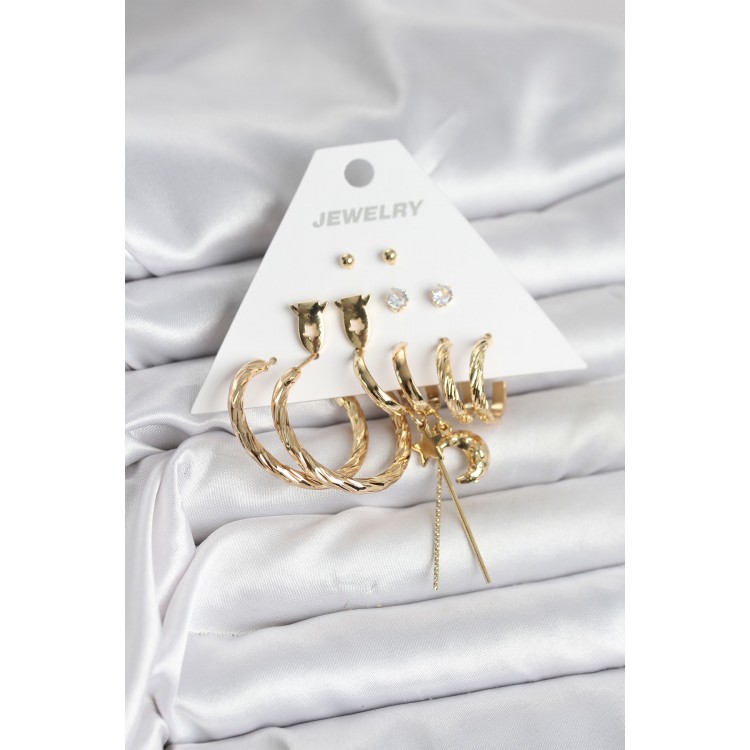 Gold-Colored Brass 6-Piece Women's Earring Set - TJ-BKP11322 Gold-Colored Brass 6-Piece Women's Earring Set - TJ-BKP11322