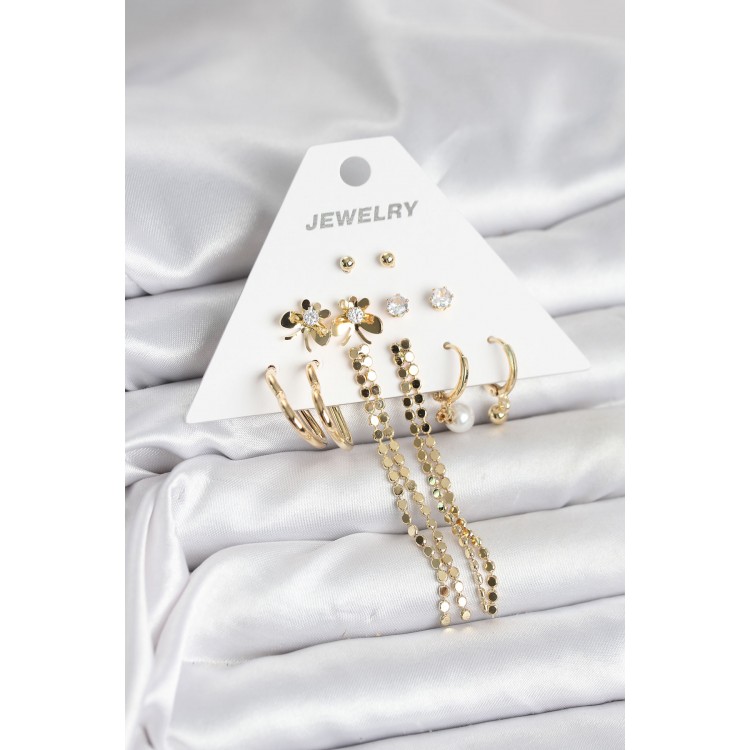 Gold-Colored Brass 6-Piece Women's Earring Set - TJ-BKP11324 Gold-Colored Brass 6-Piece Women's Earring Set - TJ-BKP11324