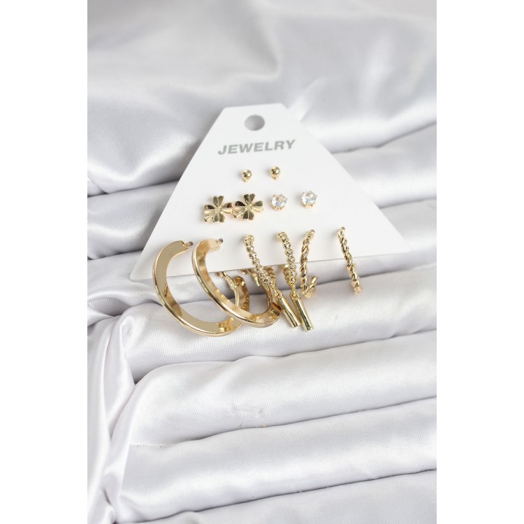 Gold Color 6 Pair Women's Earring Set - TJ-BKP11325 Gold Color 6 Pair Women's Earring Set - TJ-BKP11325