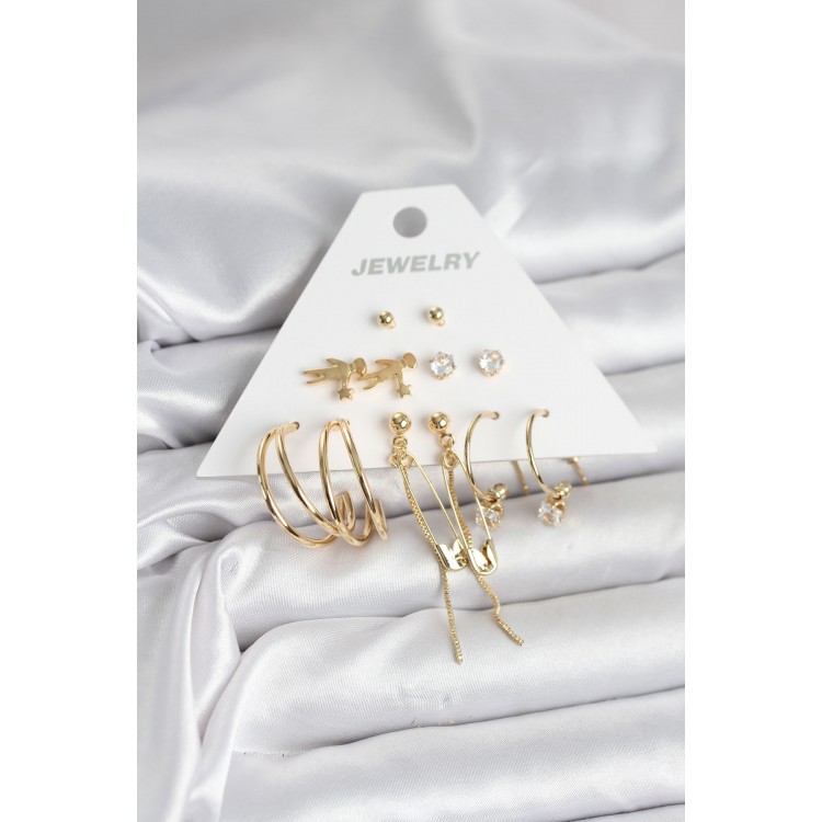 Gold-Colored 6-Pair Women's Earring Set - TJ-BKP11327 Gold-Colored 6-Pair Women's Earring Set - TJ-BKP11327