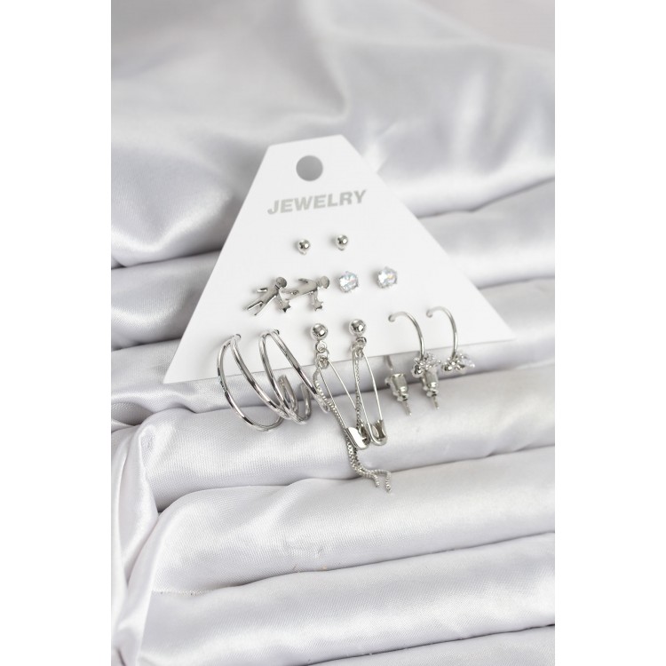 Silver-Colored 6-Piece Women's Earring Set - TJ-BKP11329
