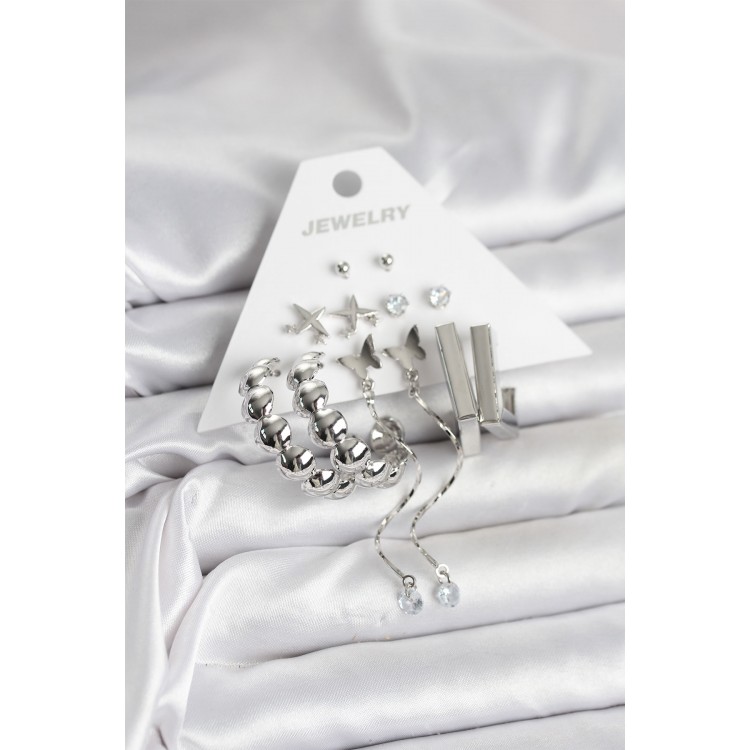 Silver-Colored Brass 6-Piece Women's Earring Set - TJ-BKP11330