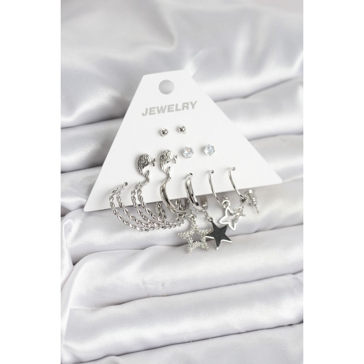 Silver-Colored 6-Piece Women's Earring Set - TJ-BKP11333