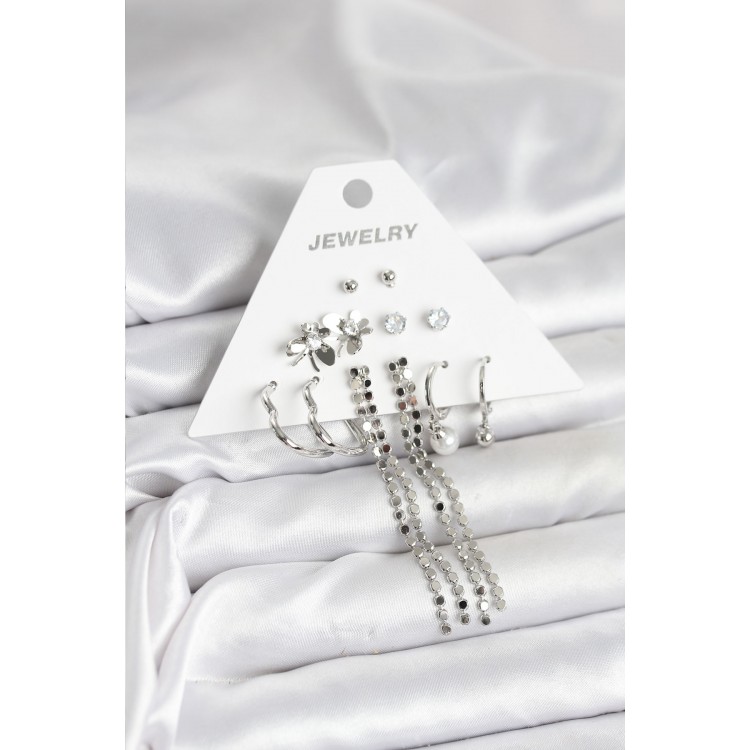 Brass Silver Color 6 Pairs Women's Earrings - TJ-BKP11336