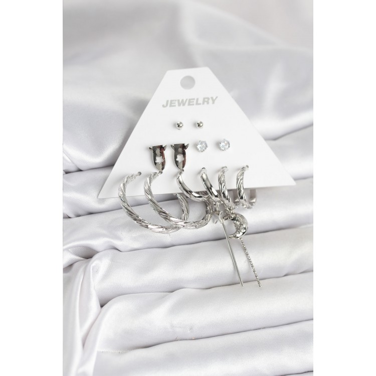 Silver-Colored Brass 6-Piece Women's Earring Set - TJ-BKP11337